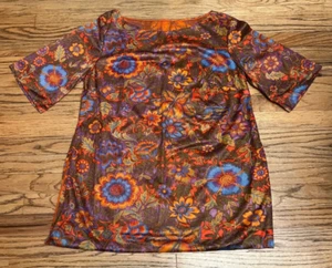 Vintage 1970s Mod Indie Hippie Man Made Fabric Short Sleeve Shirt - Picture 1 of 5