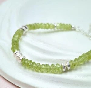 Green Peridot 3-4MM Gemstone Beads Beautiful Women Healing Elegant Bracelet 6-8" - Picture 1 of 10