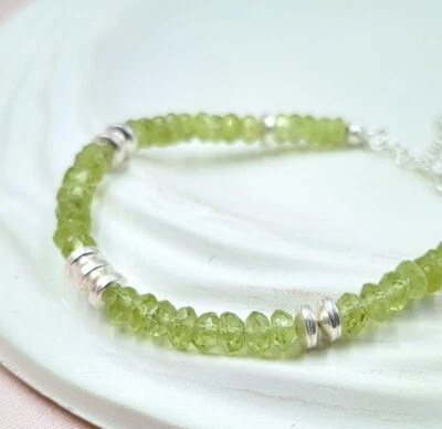 Green Peridot 3-4MM Gemstone Beads Beautiful Women Healing Elegant Bracelet 6-8" - Image 1 of 4
