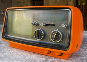 Orange space age 1970's TV, vintage CRT television Sharp 3S-27R portable TV - Picture 1 of 10