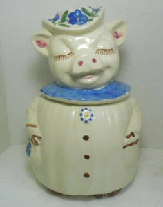 Vintage Winnie Pig Cookie Jar USA Shawnee Pottery Blue - Picture 1 of 12