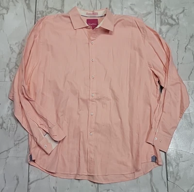 Tommy Bahama Flip Cuff Blank Peach Pink Houndstooth Dress Shirt Men's XXL - Image 1 of 4