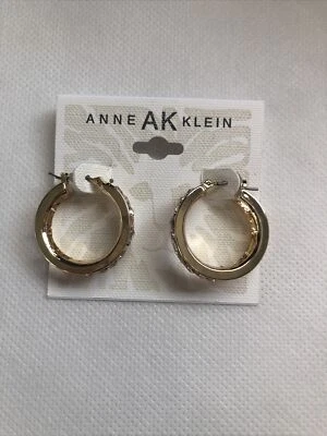 Pendientes de aro Anne Klein tono dorado con detalles de circonitas cúbicas y marco abierto nuevos con etiquetas Foto 1 de 4