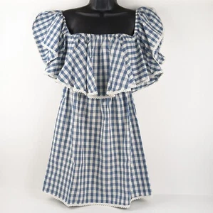 MISA Los Angeles Off Shoulder Gingham Dress Medium Linen Cotton Cottagecore - Picture 1 of 11
