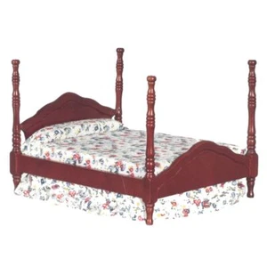 Puppenhaus Mahagoni Cannonball Doppelbett Miniatur Schlafzimmer Möbel - Bild 1 von 1