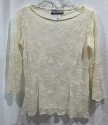 Blusa Top Nine & Co Mujer Crema Floral Encaje Superpuesto Manga 3/4 Cuello Barco Talla 4 Foto 1 de 4