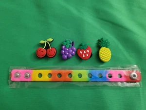 Kid Silicone Charm Bracelet w/4 Charms Cute Tasty Fruit Fun Gift Clogs Accessory - Picture 1 of 2