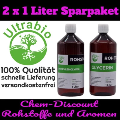 ULTRABIO Basis 1 Liter Glycerin VG + 1 LiterPropylenglykol PG Vegan Base BUNDLE SPARPACK