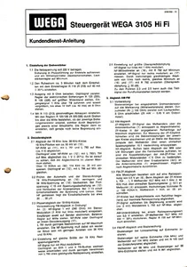 WEGA Typ 3105 HiFi Receiver Service Manual, original - Bild 1 von 1