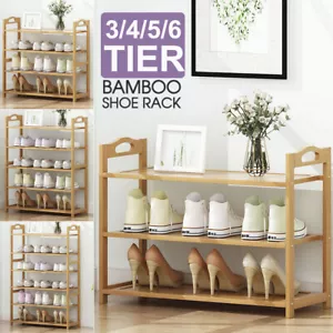 3-6 Tiers Layers Bamboo Shoe Rack Storage Organizer Wooden Shelf Stand Shelves - Picture 1 of 20