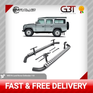 SIDESTEPS FOR LAND ROVER DEFENDER 110 BLACK/SILVER FIRE&ICE STYLE 2003-2016 - Picture 1 of 12