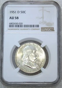 1951-D Franklin Half Dollar NGC AU58 Frosty & Bright PQ #Q24A - Picture 1 of 4