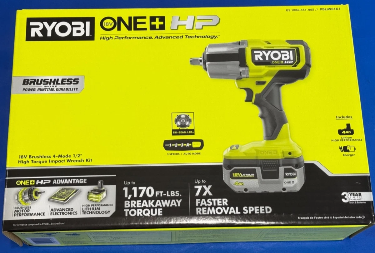 Llave De Impacto Ryobi 18V One+ - Sin Batería, Par Máximo 265 Nm, Ideal Para Bricolaje Y Profesionales