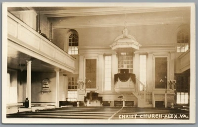 RPPC Postcard Alexandria VA Christ Church Interior C1910-1930 Organ in Balcony - Image 1 of 3