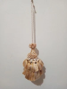 Vintage Tassel Furniture Key Fob Gold, Tan And Cream 5" X 4" 11" Including Cord - Picture 1 of 6