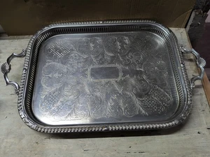 Altes Serviertablett aus versilbertem Metall - rechteckig Vintage geschnitzt - Bild 1 von 5