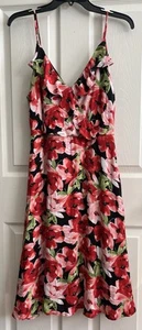 GILLI Women's Rose Print Floral Ruffle Faux Wrap Strappy Sun Dress Sz Small NWT - Picture 1 of 12
