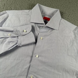 Camisa Isaia Para Hombre 16.5 42 Azul Micro Cuadros Botones Algodón Calce Ajustado Italia - Imagen 1 de 12