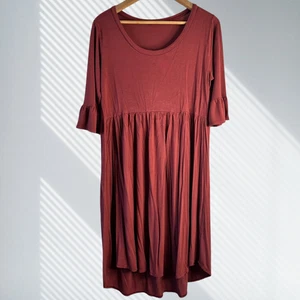 jodifl rost Babydoll Midikleid Damen große fließende Rüschenärmel hoher niedriger Saum - Bild 1 von 4