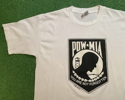 复古 90 年代 Pow Mia T 恤男式 XL 美国海军陆战队军事海军陆战队单针美国 — 第 1/4 张图片