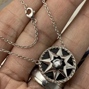Designer Onyx Diamant Starburst Anhänger 925 Silber Stern Diamant Bettelkette - Bild 1 von 14