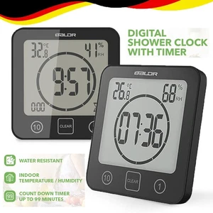 Digital Duschuhr LCD Wanduhr mit Thermometer Hygrometer Sauna Dusche Wasserdicht - Bild 1 von 22