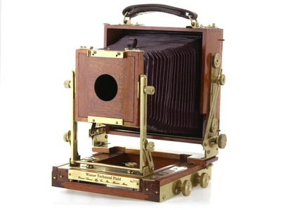 Wisner Technical Field 4x5 Large Format Camera Red Bellows - Cherry Wood & Brass - Image 1 of 4