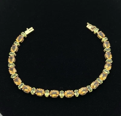Brazalete de oro amarillo 14k citrino (9,6 tcw) y peridoto (2,72 tcw) 7 1/8" Foto 1 de 4