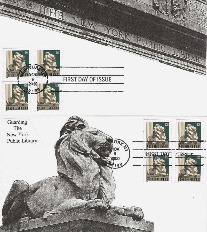 New York Public Library Lion 2 Diff Home Made FDC #3447  M4722 - Image 1 of 1