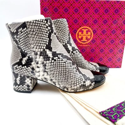 Botas Tory Burch Shelby Estampado Serpiente Charol Puntera Tacón Bloque Talla 8 Foto 1 de 4