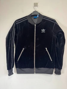 Adidas Originals Giacca Donna Taglia 10 Nera Bomber Velluto Full Zip Retrò - Foto 1 di 8