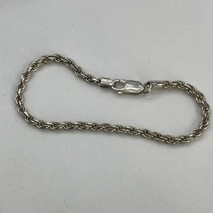 .925 Sterling Silver Twisted Rope Chain Bracelet 7” Made In Italy - Picture 1 of 8