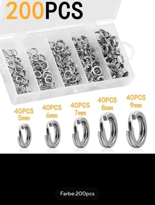 200 Köderverbinder/Spaltringe in 5 verschiedenen Größen/ ID. Øca. 0,3 - 0,6mm - Bild 1 von 4