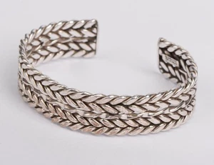 Vintage Mexican Sterling Silver Braided Design Cuff Bracelet 37.5g - Picture 1 of 9