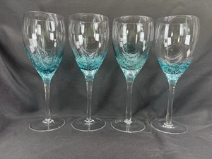 4-Roscher & Company Aqua Teal Blue Air Bubbles Wine Glass Water Goblet - Picture 1 of 18
