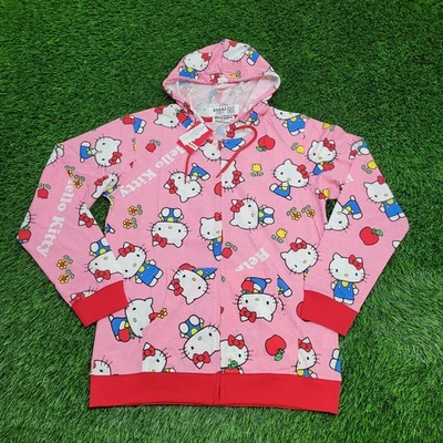 Hello-Kitty Adorable AOP Zip Hoodie Jacket Womens Large 20x26 Pink Lightweight - Image 1 of 4