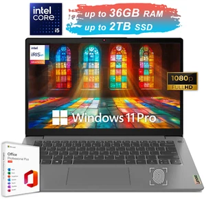 Lenovo IdeaPad 3 Laptop 14" Intel i5 Upto 36GB RAM 2TB SSD Office 2024 Win Pro - Picture 1 of 10