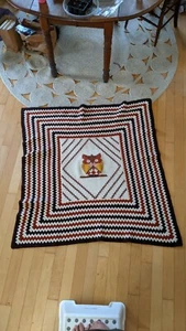 Vintage MCM RETRO boho Vintage Owl Afghan crochet handmade blanket throw - Picture 1 of 9