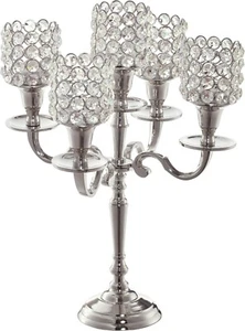Kerzenhalter Teelichthalter Kerzenständer silber farben mit Glitzersteinen - Bild 1 von 3