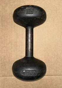 Mancuerna vintage York 15 lb ÚNICA de hierro fundido EE. UU. rara cabeza redonda - Imagen 1 de 2