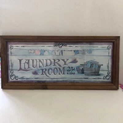 Vintage Hand Painted Primitive Rustic Barnwood Laundry Room Sign 22 In x 10 In - Image 1 of 4