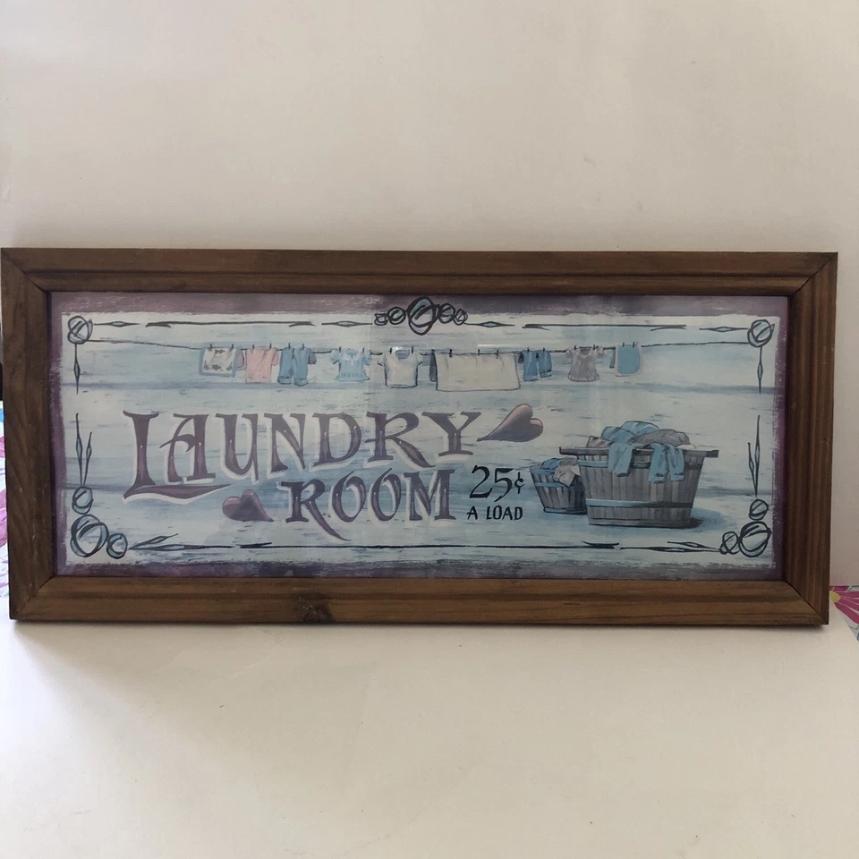 Vintage Hand Painted Primitive Rustic Barnwood Laundry Room Sign 22 In x 10 In - Image 1 of 4
