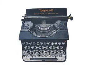 Antike Schreibmaschine bedruckte Brosche Anstecknadel Holz Typewriter Texterin - Picture 1 of 3