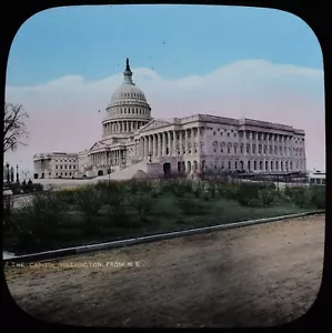 ANTIQUE COLOR Magic Lantern Slide THE CAPITOL WASHINGTON DC C1890 PHOTO USA - Foto 1 di 2
