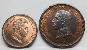 SPAGNA lotto 1 centesimo 2 centesimi 1906 1911 UNC Bronzo Rame Re Alfonso Rosso #F10 - Foto 1 di 6
