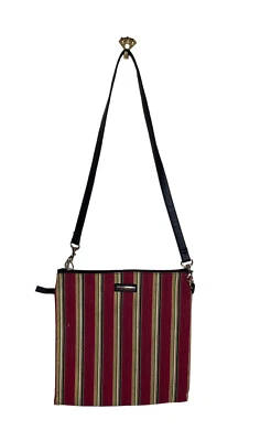 Longaberger Tote Purse Homestead Red Stripe Cotton Bags w/ Black Straps Set of 2 - Image 1 of 4