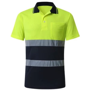 Hi Vis Safety Shirt Short Sleeve Reflective T-Shirt High Visibility Polo Shirt - Picture 1 of 10