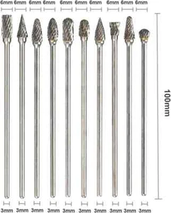 10 piezas rebabas de carburo de tungsteno de doble corte largo vástago 1/8 para Dremel, fresa giratoria... - Imagen 1 de 2