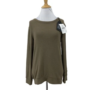 Chaser Sweatshirt Womens 14 Dark Olive Crew Neck Pleated Cuff Long Sleeve Top - Picture 1 of 11