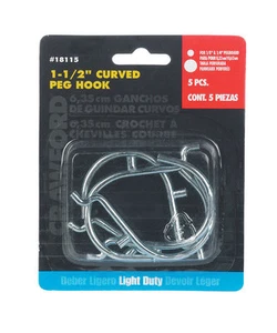 Crawford Zinc Plated Silver Steel 1.5 in. Peg Hooks 5 pk - Picture 1 of 1